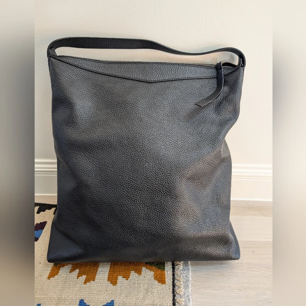 Textured Black Leather Hobo Shoulder Bag